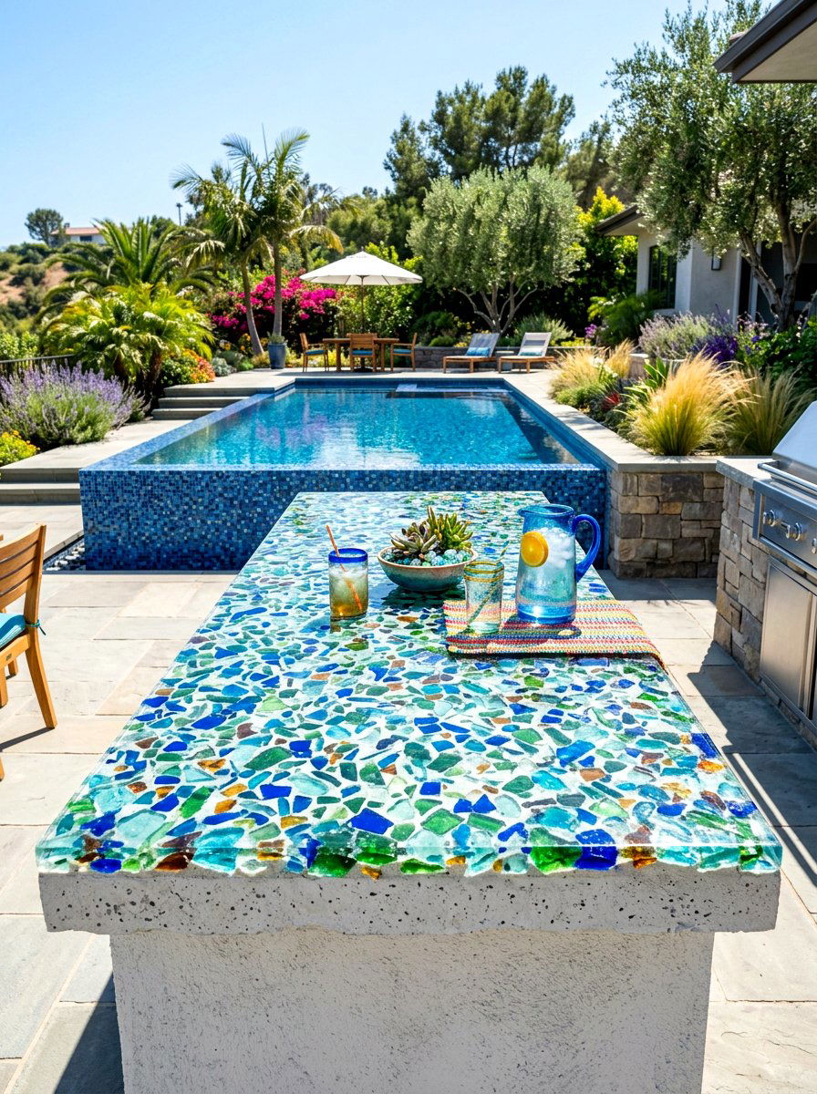 Recycled Glass Patio Counter - 30 outdoor countertop ideas