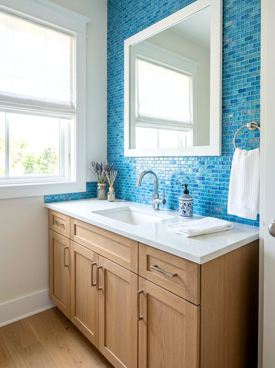 Recycled Glass Tile Backsplash - 30 nontoxic bathroom ideas