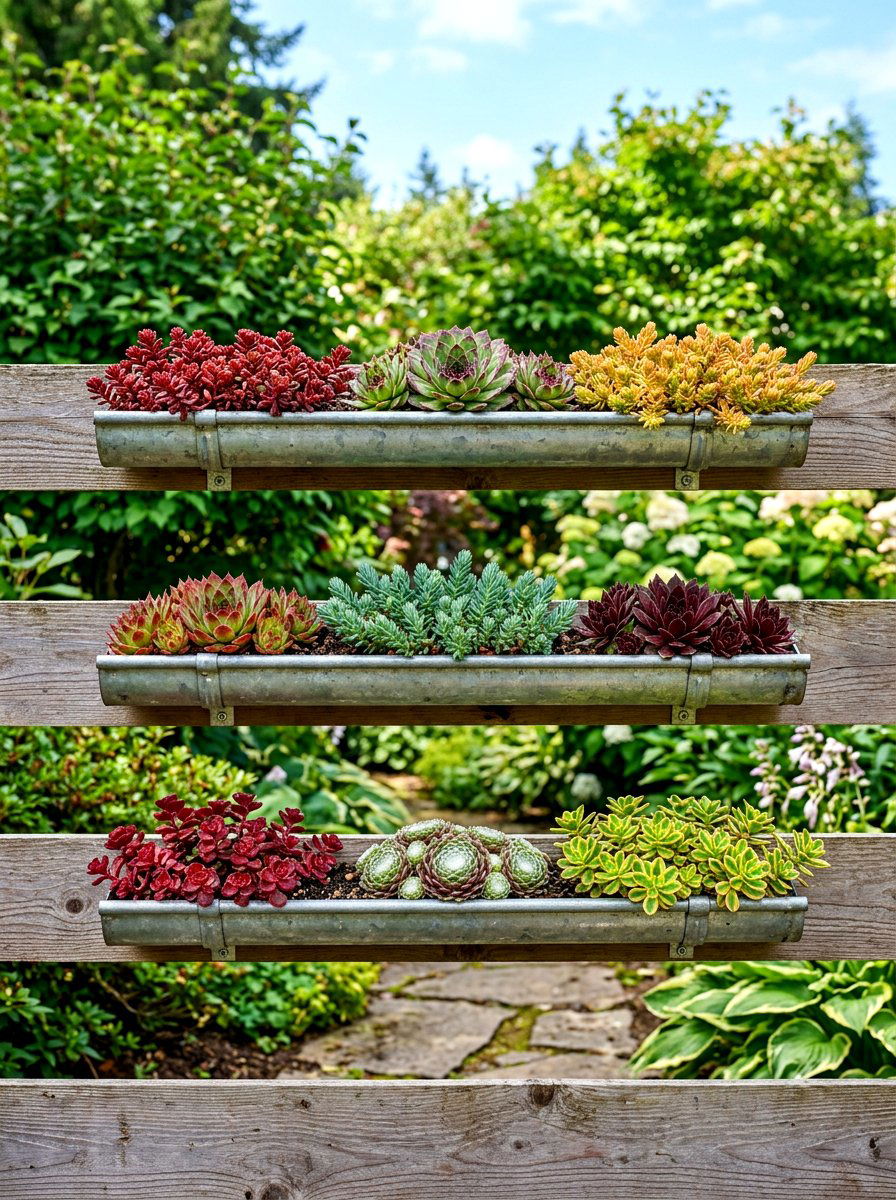 Recycled Gutter Succulent Garden - 30 vertical succulent garden ideas