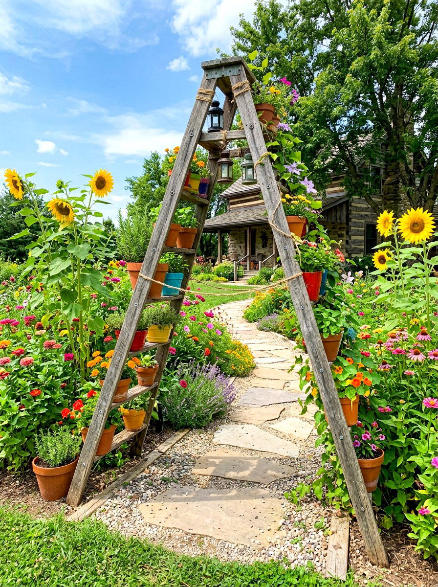 Recycled Ladder Garden Arbor - 30 arbor garden entrance ideas