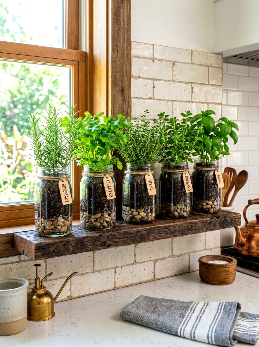 Recycled Mason Jar Herb Garden - 30 indoor herb garden ideas