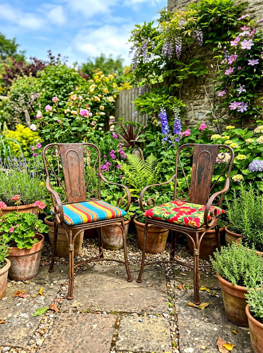 Recycled Metal Chair - 30 rustic backyard seating ideas