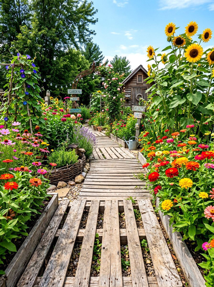 Recycled Pallet Path - 30 raised bed path ideas