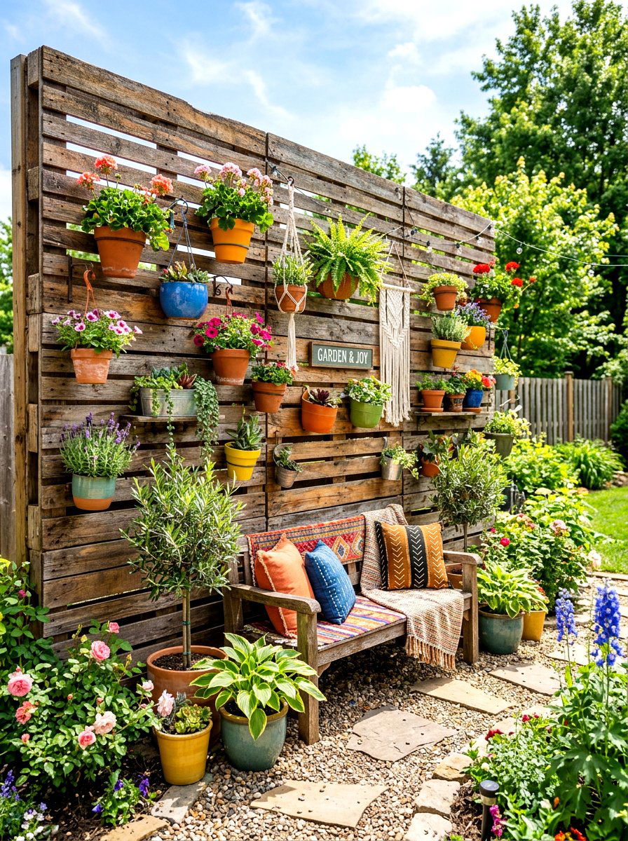 Recycled Pallet Slat Wall - 30 slatted privacy wall ideas
