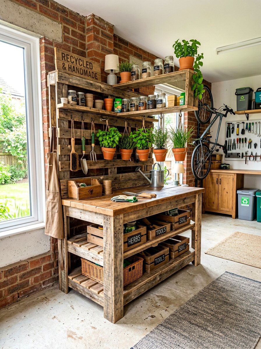 Recycled Pallet Station - 30 garage gardening station ideas
