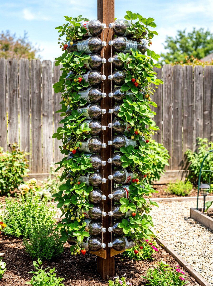 Recycled Plastic Bottle Tower - 30 strawberry tower ideas
