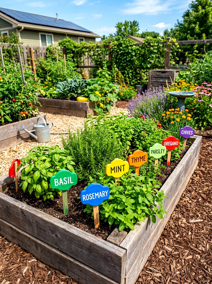 Recycled Plastic Lid - 30 herb garden marker ideas