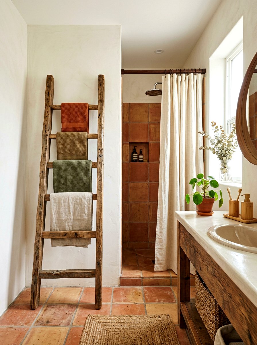 Recycled Reclaimed Wood Ladder - 30 towel ladder ideas