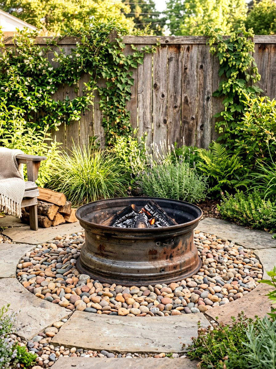 Recycled Rim Fire Pit - 30 budget fire pit ideas