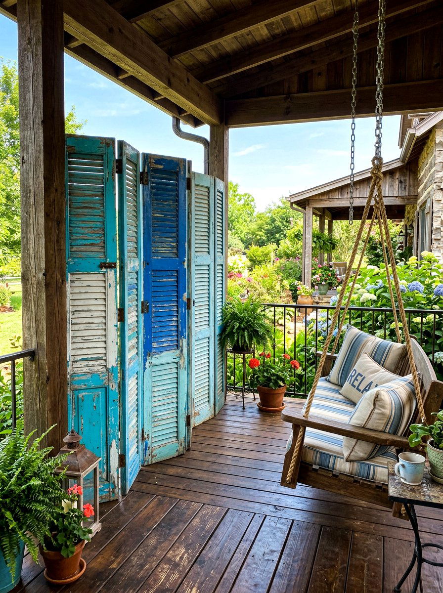 Recycled Shutter Privacy Screen - 30 decorative privacy screen ideas
