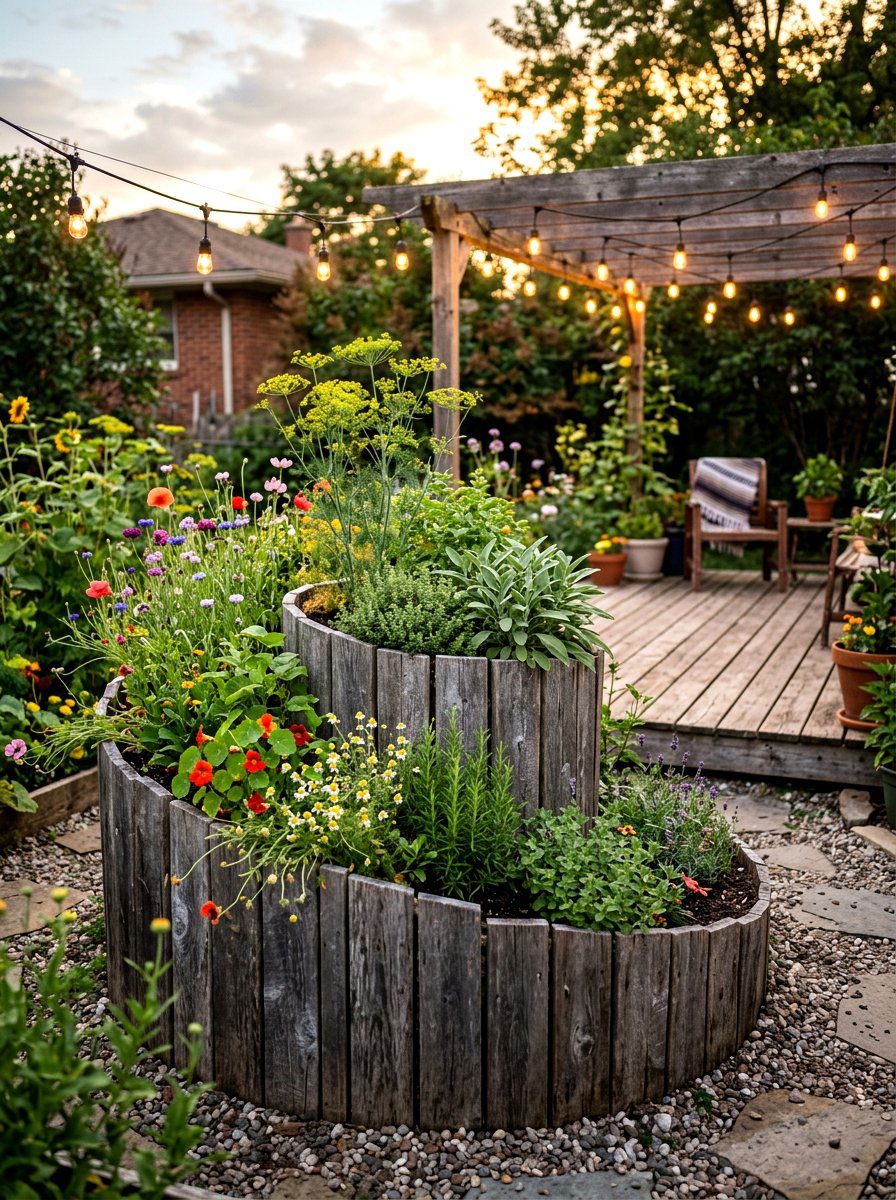 Recycled Timber Herb Spiral - 30 backyard herb spiral ideas