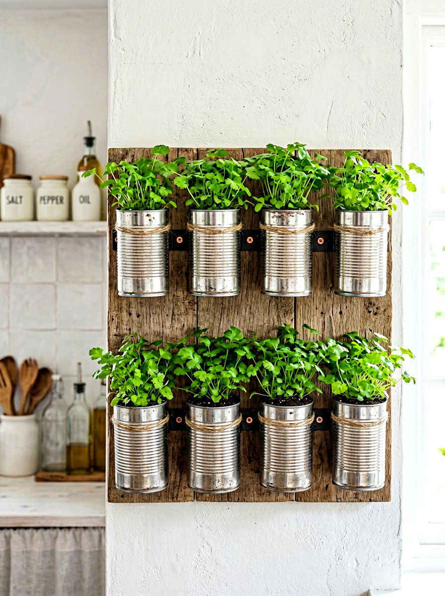 Recycled Tin Can Herb Garden - 30 rustic herb garden ideas