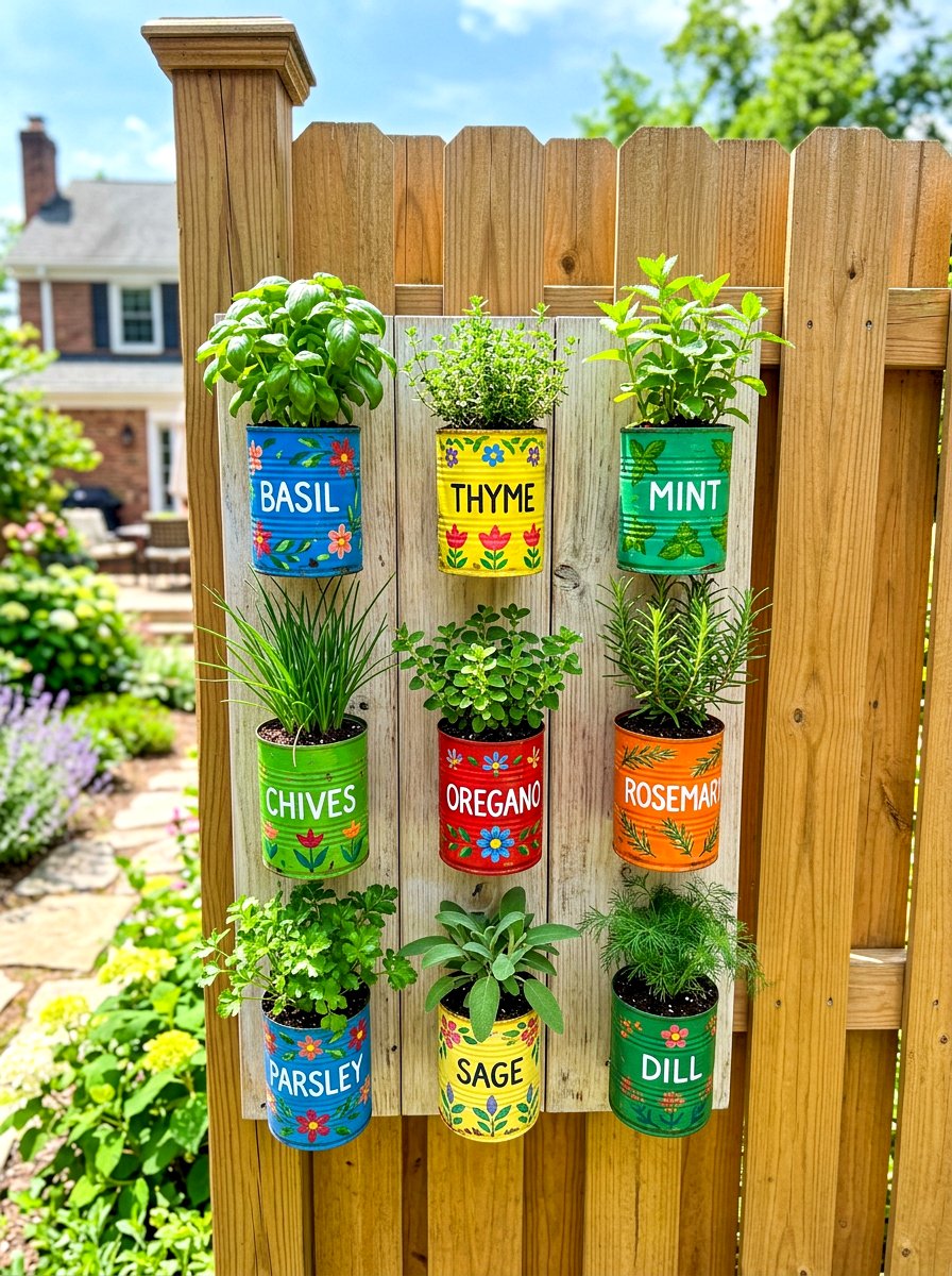 Recycled Tin Can Herb Garden - 30 vertical herb garden ideas