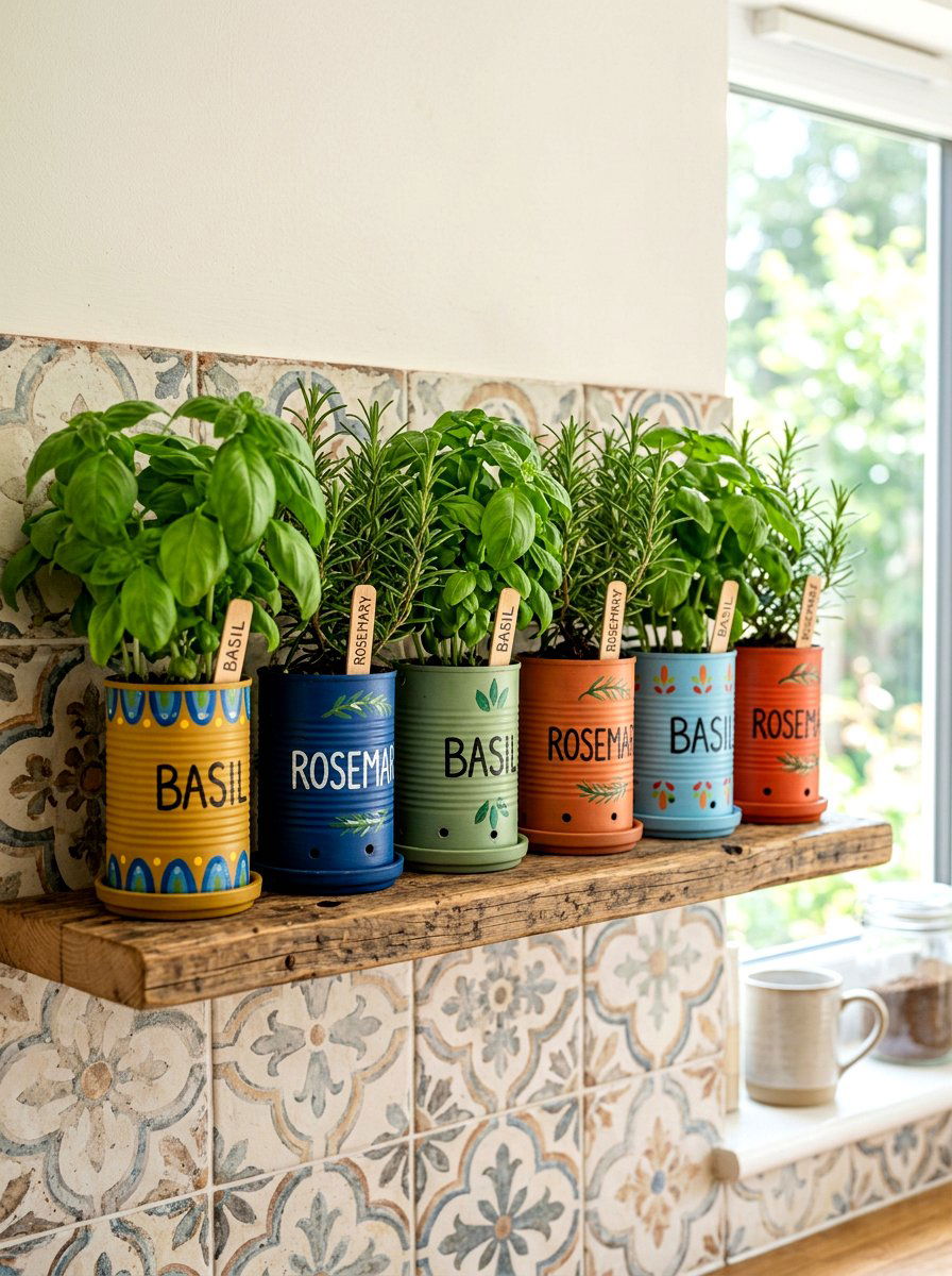 Recycled Tin Can Planters - 30 small herb garden ideas
