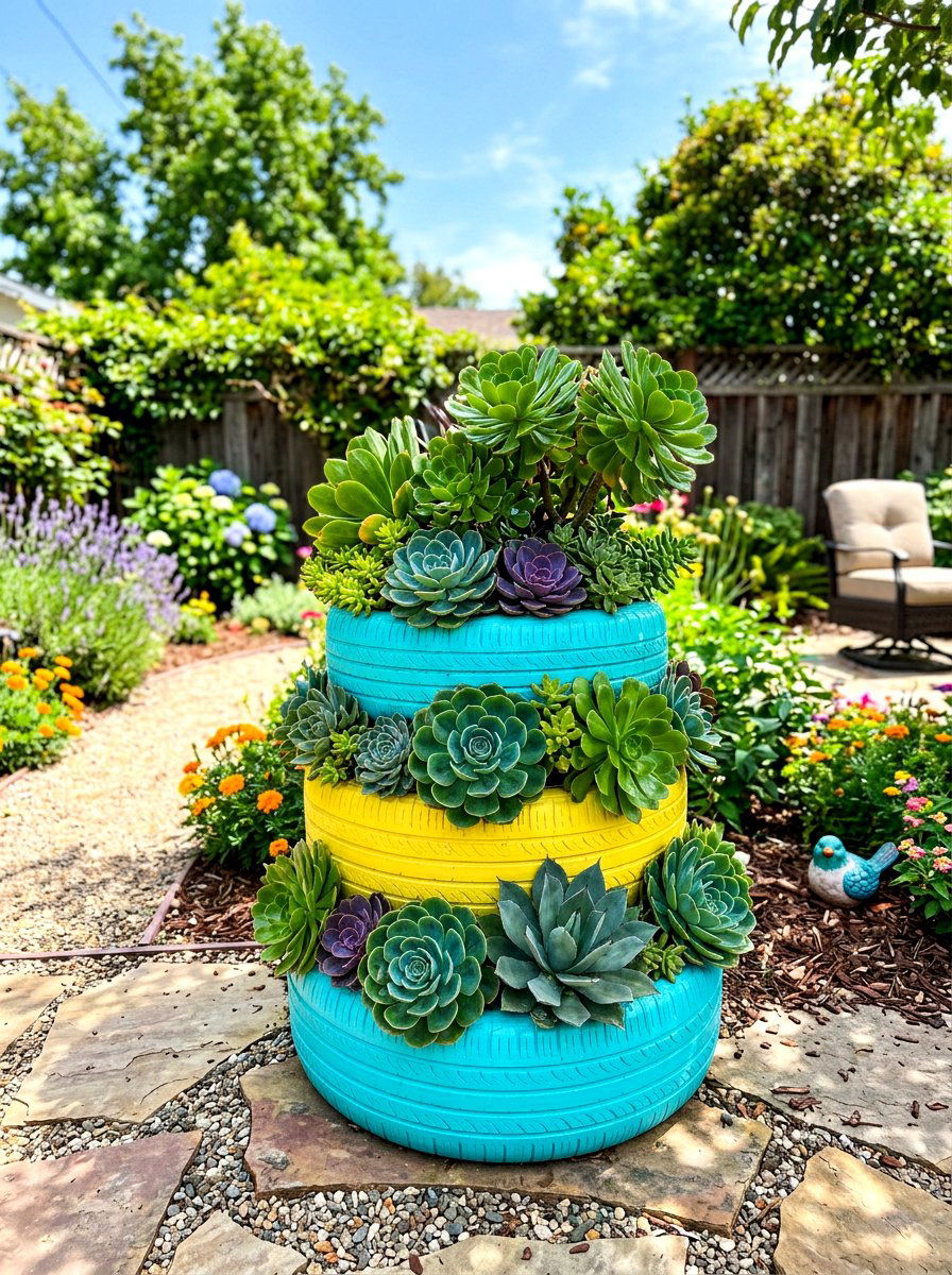 Recycled Tire Planter - 30 succulent garden ideas