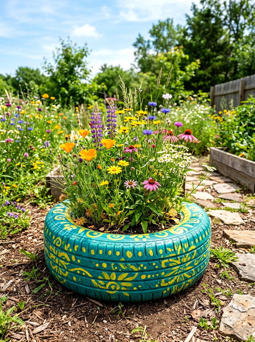 Recycled Tire Planter - 30 backyard planter ideas