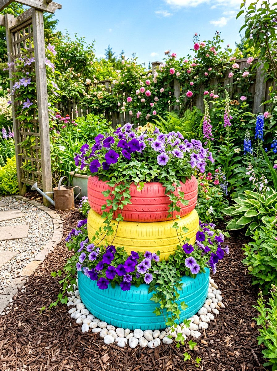 Recycled Tire Yard - 30 budget garden ideas