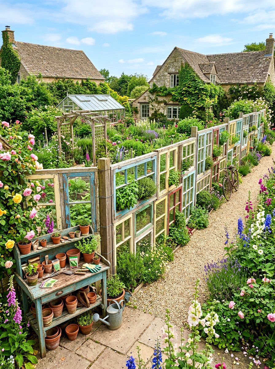 Recycled Window Frame Fence - 30 herb garden fence ideas