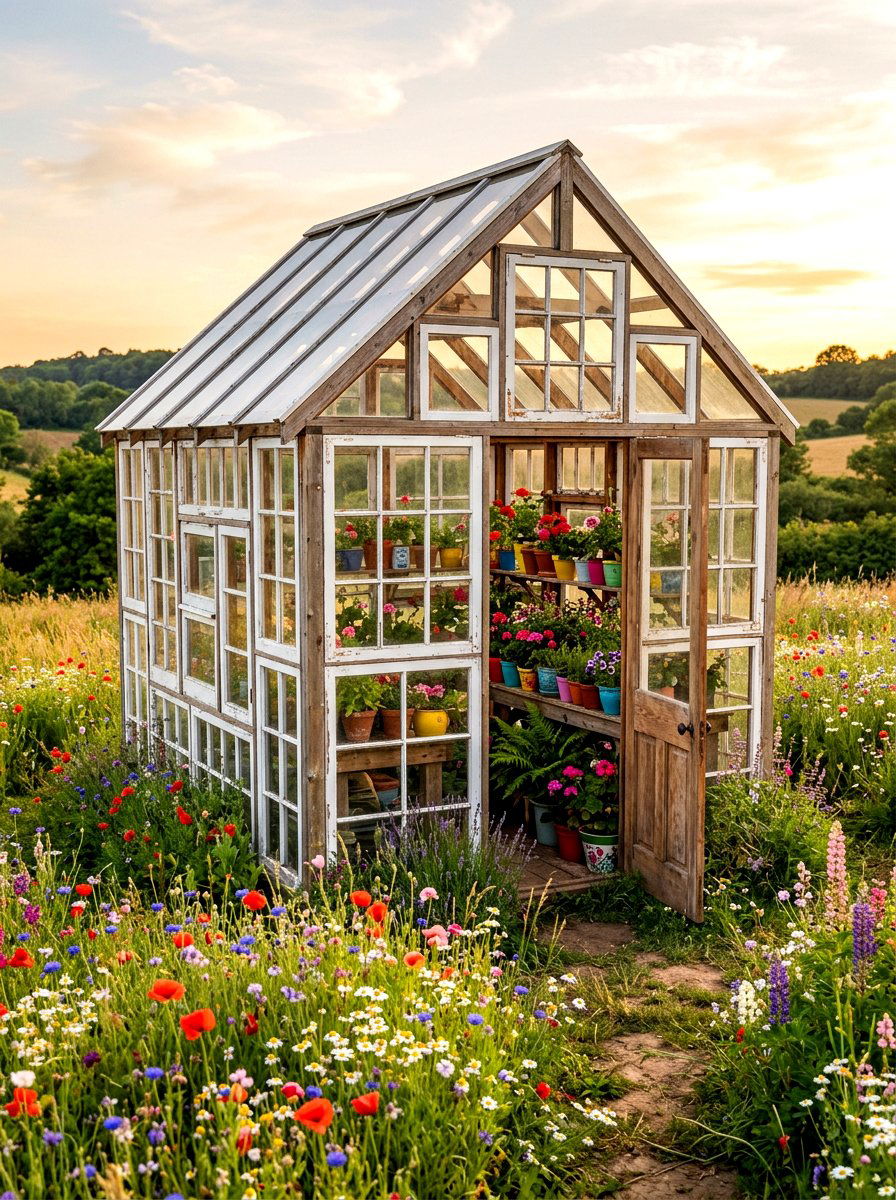 Recycled Window Greenhouse - 30 freestanding greenhouse ideas