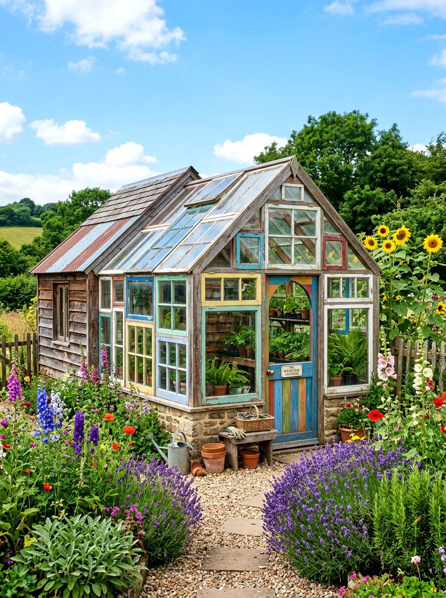 Recycled Window Greenhouse Shed - 30 greenhouse shed combo ideas