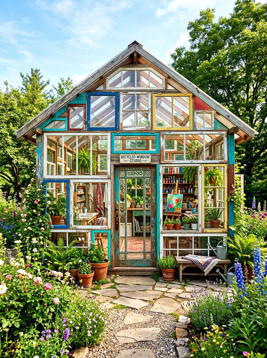 Recycled Window Studio - 30 hidden garden room backyard ideas