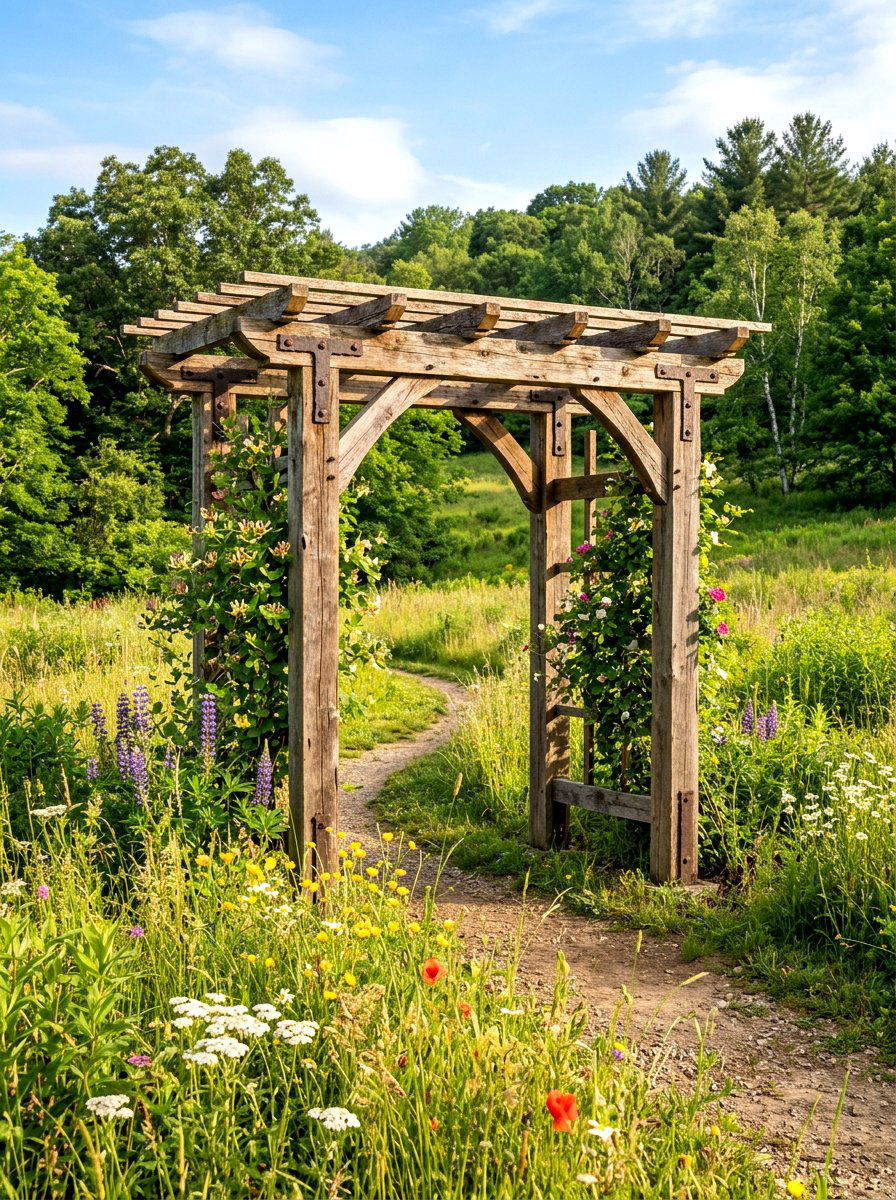 Recycled Wood Arbor - 30 arbor walkway ideas