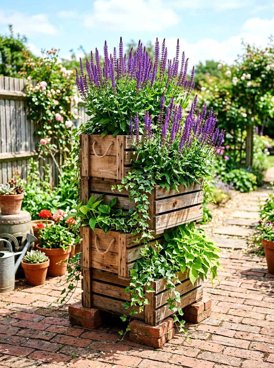 Recycled Wood Crate Planter - 30 tiered planter ideas