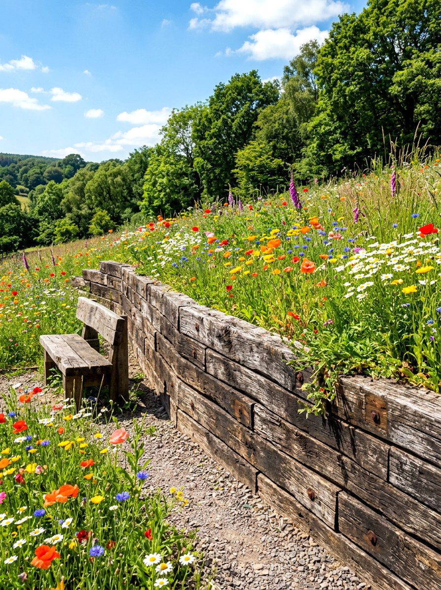Recycled Wood Retaining Wall - 30 retaining wall garden ideas