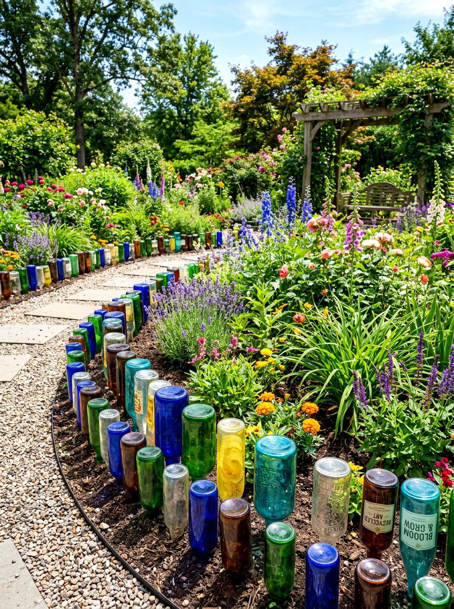 Recycled bottle edging - 30 lawn edging ideas