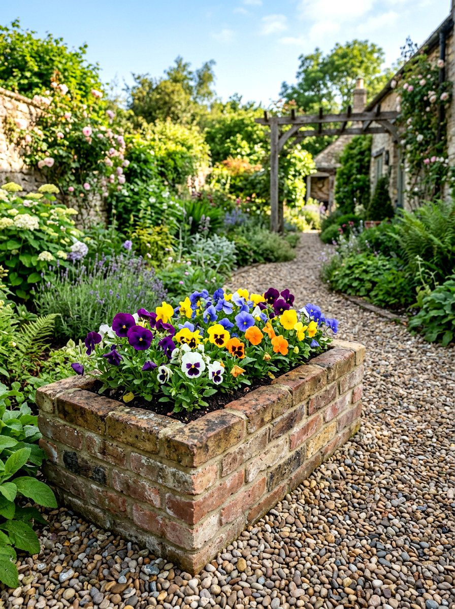 Recycled brick flower box - 30 brick raised bed ideas