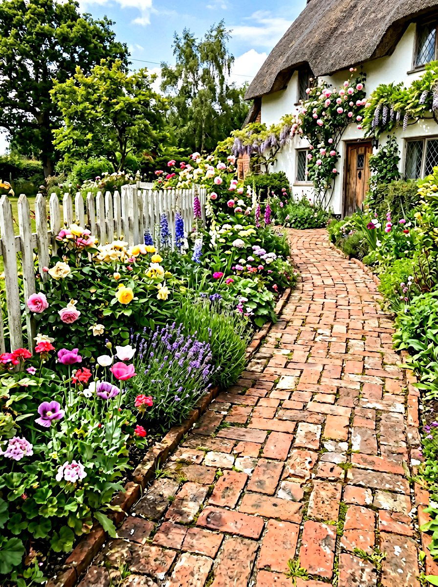 Recycled brick path - 30 narrow side yard path ideas