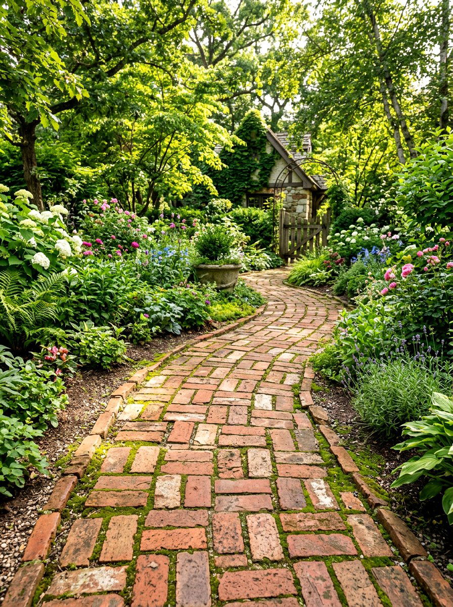 Recycled brick walkway - 30 woodland path ideas