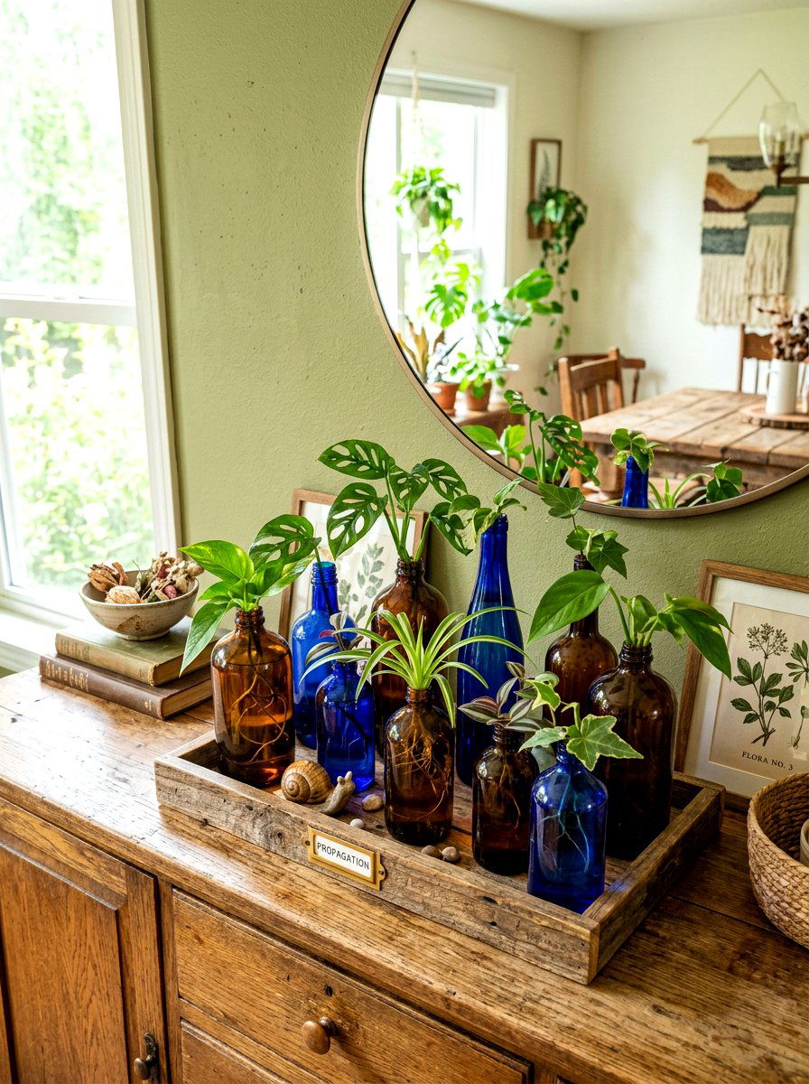 Recycled glass bottle propagation - 30 plant propagation station ideas