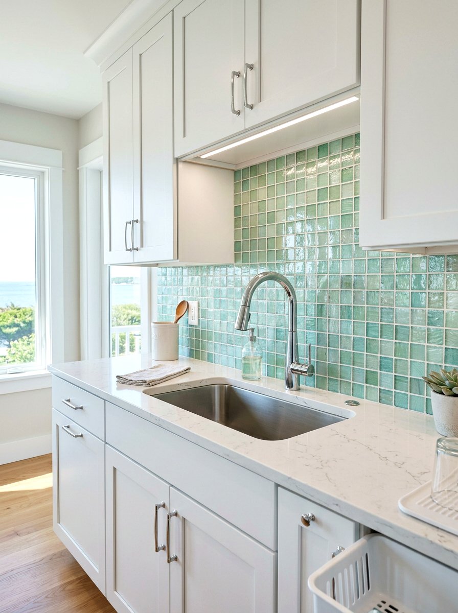Recycled glass tile backsplash - 30 eco laundry room ideas