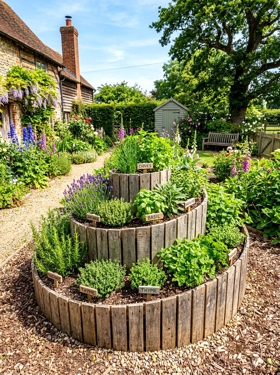 Recycled pallet herb spiral - 30 raised herb spiral ideas