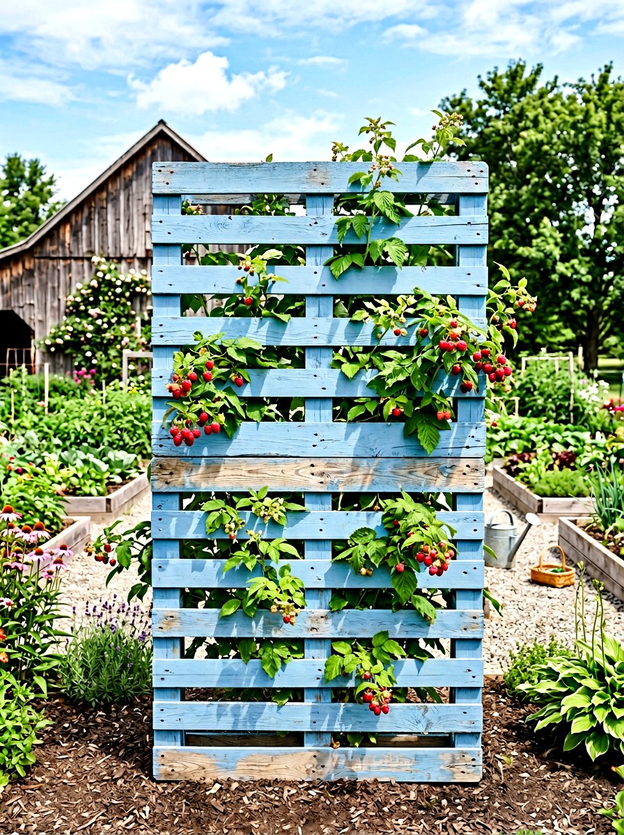 Recycled pallet raspberry trellis - 30 raspberry trellis ideas