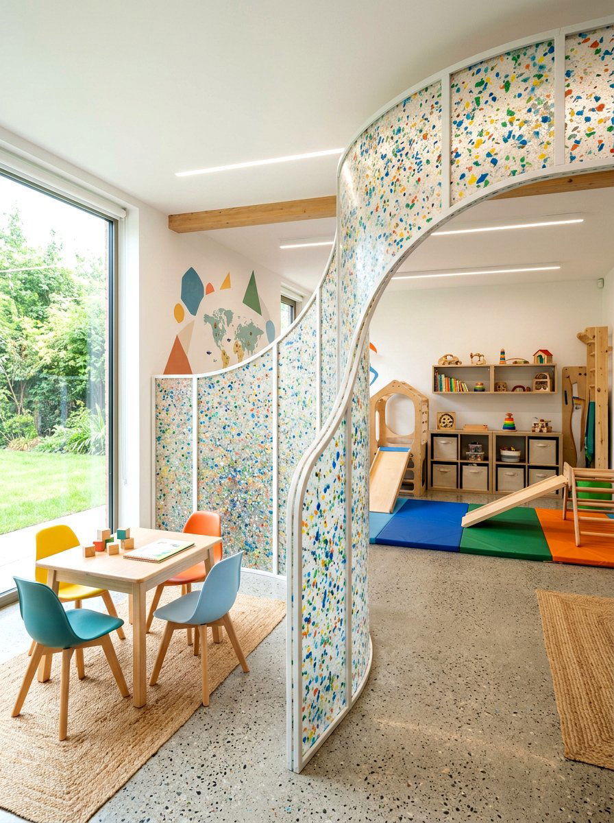Recycled plastic curved divider - 30 curved partition wall ideas