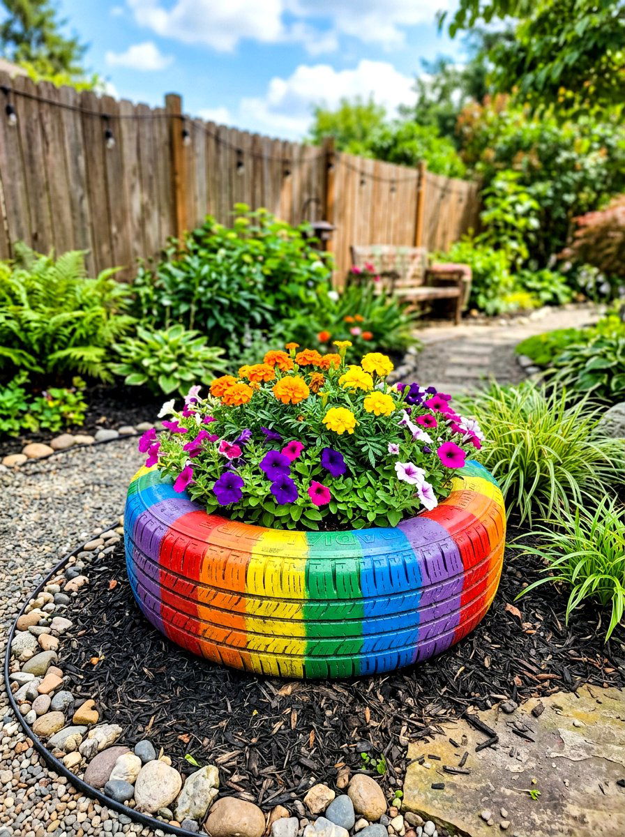Recycled tire garden bed - 30 raised garden bed ideas