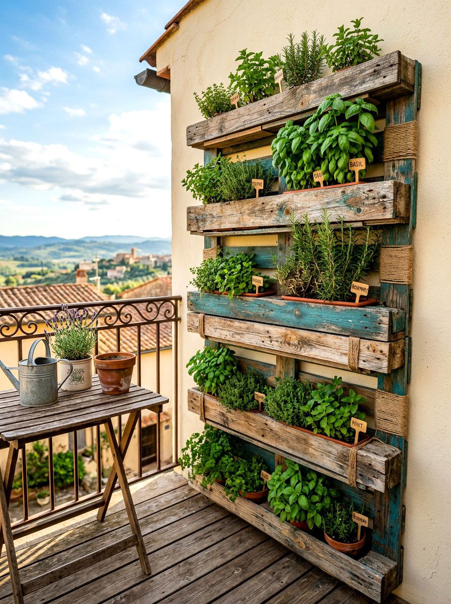 Recycled wood pallet garden - 30 balcony planter wall ideas