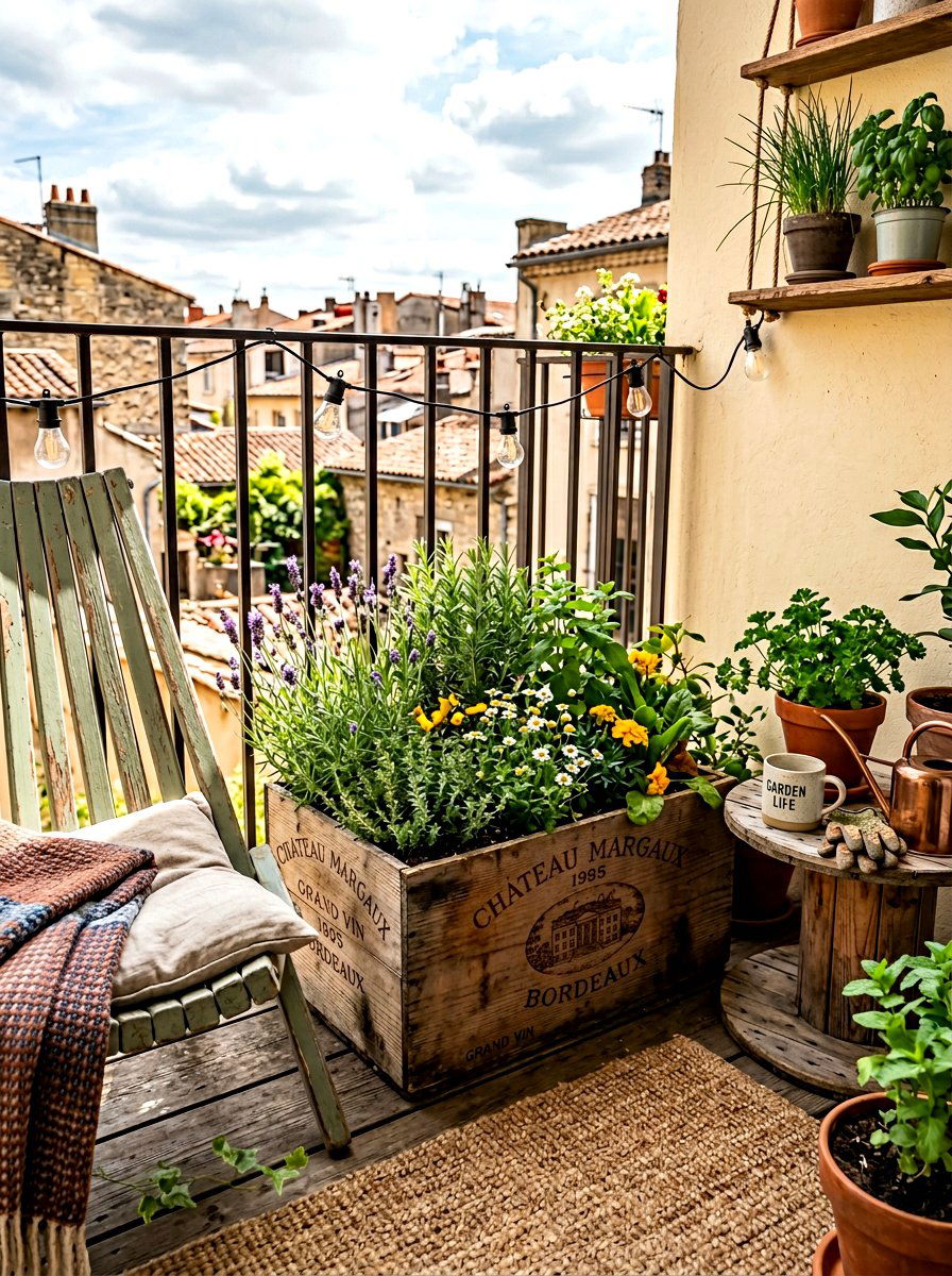 Recycled wood planter - 30 balcony flower box ideas