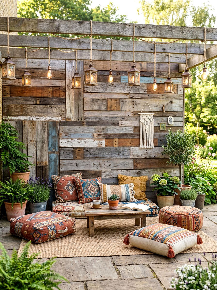Recycled wood wall - 30 walled garden backyard ideas