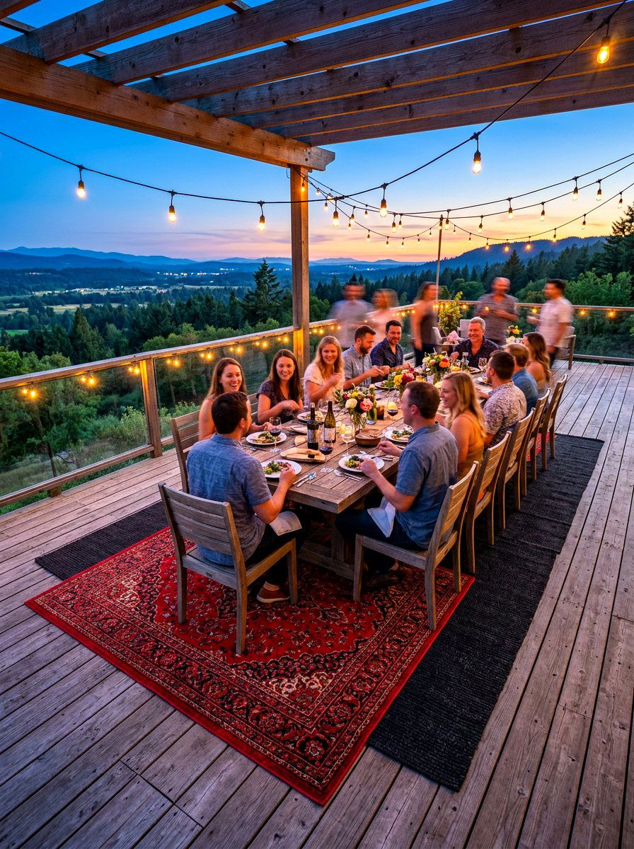 Red Accent Layered Outdoor Rug - 30 outdoor rug layering ideas