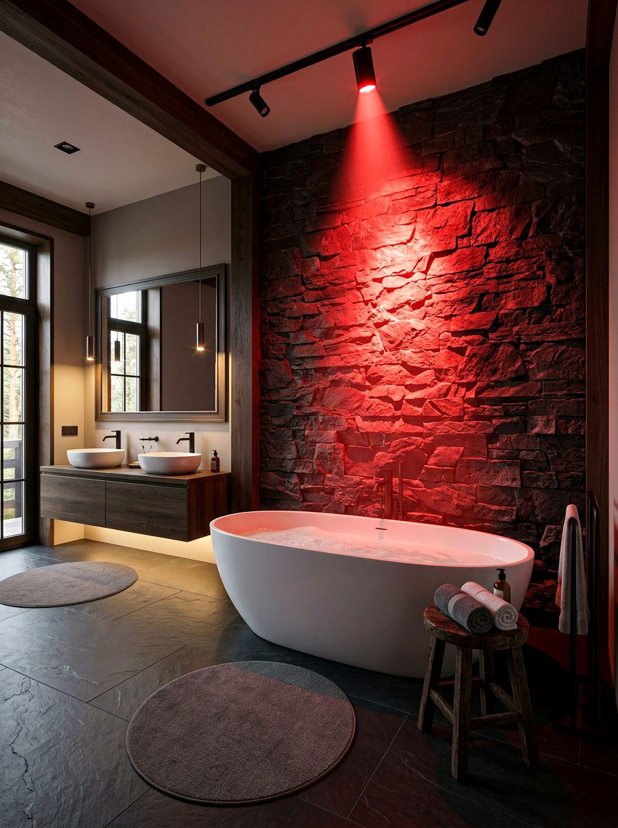 Red Accent Wall Spotlight - 30 red light bathroom decor ideas