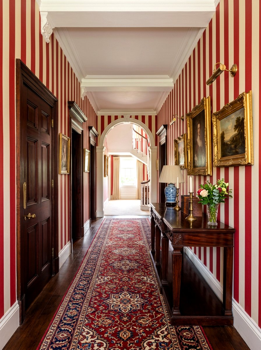 Red And Cream Striped Hallway - 30 striped hallway ideas