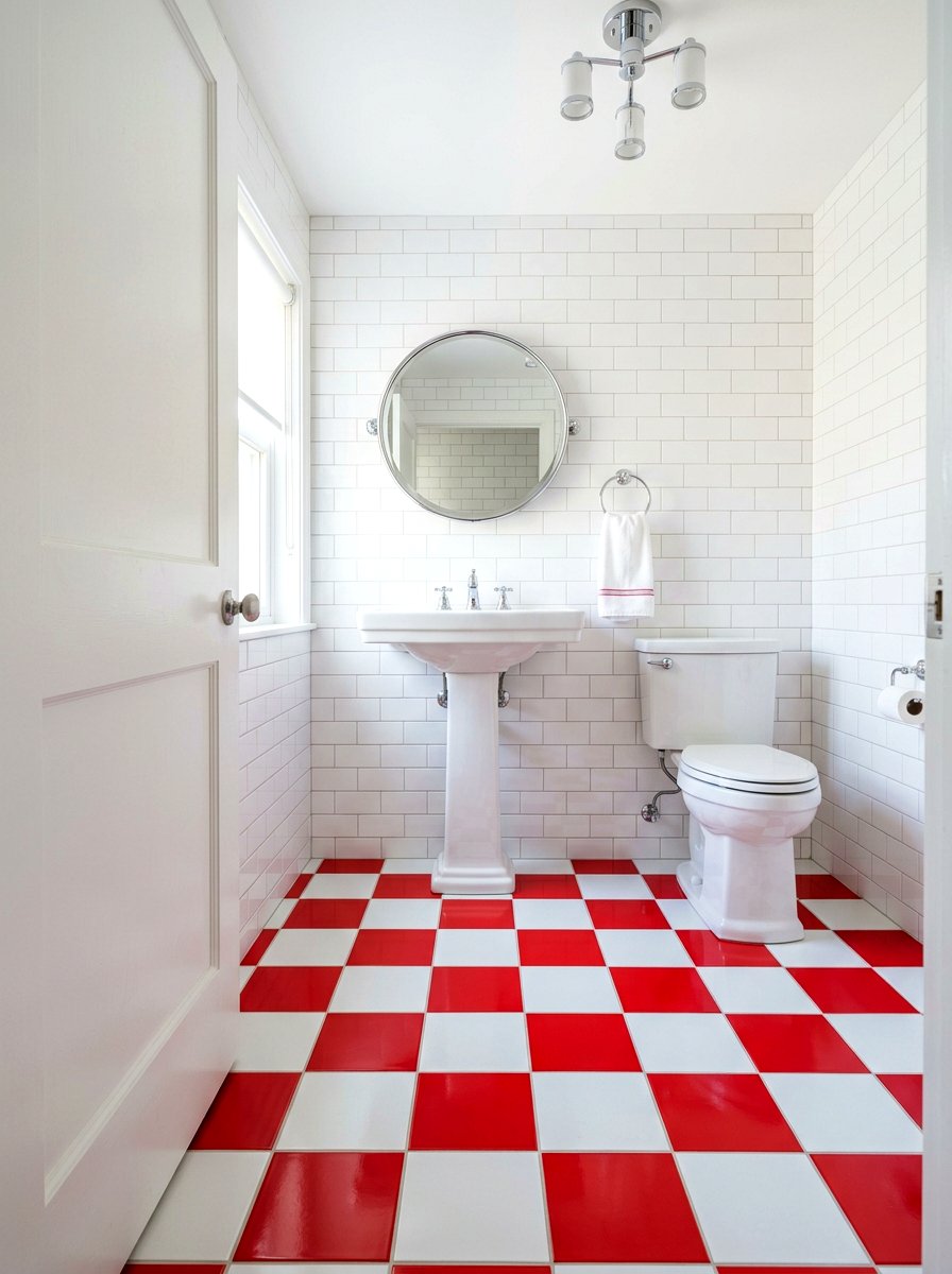 Red And White Checkerboard Bathroom - 30 checkerboard floor ideas