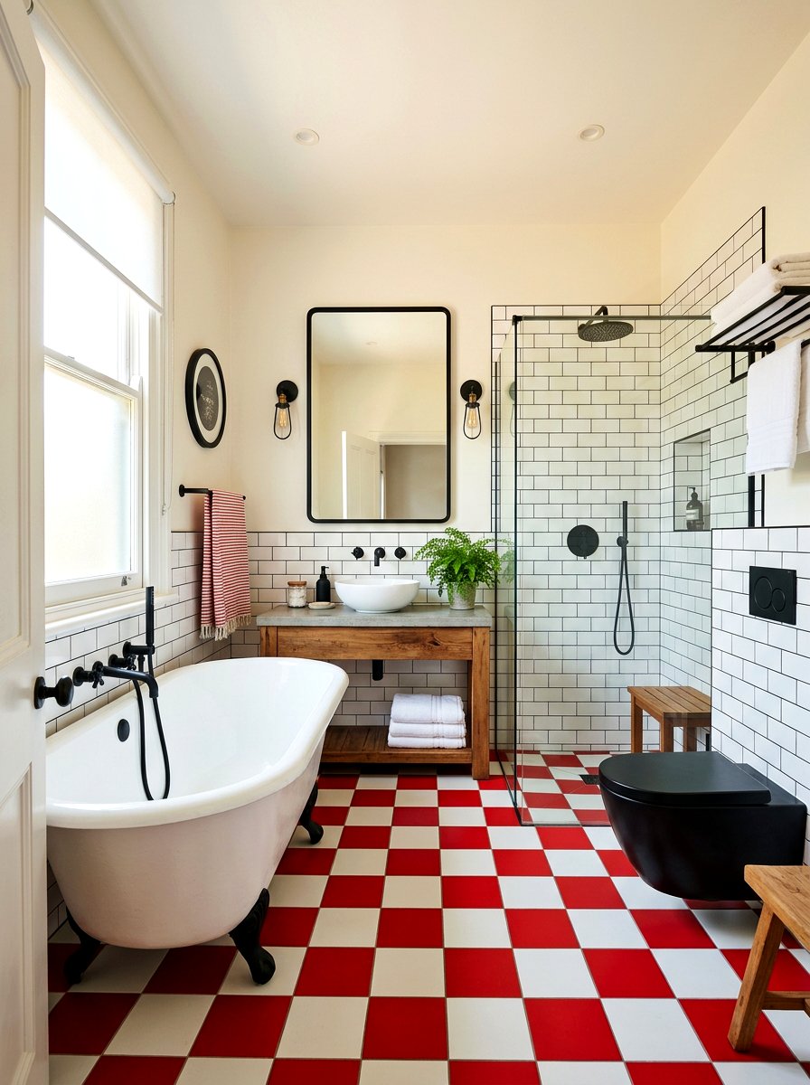 Red And White Checkerboard Floor - 30 checkerboard bathroom floor ideas