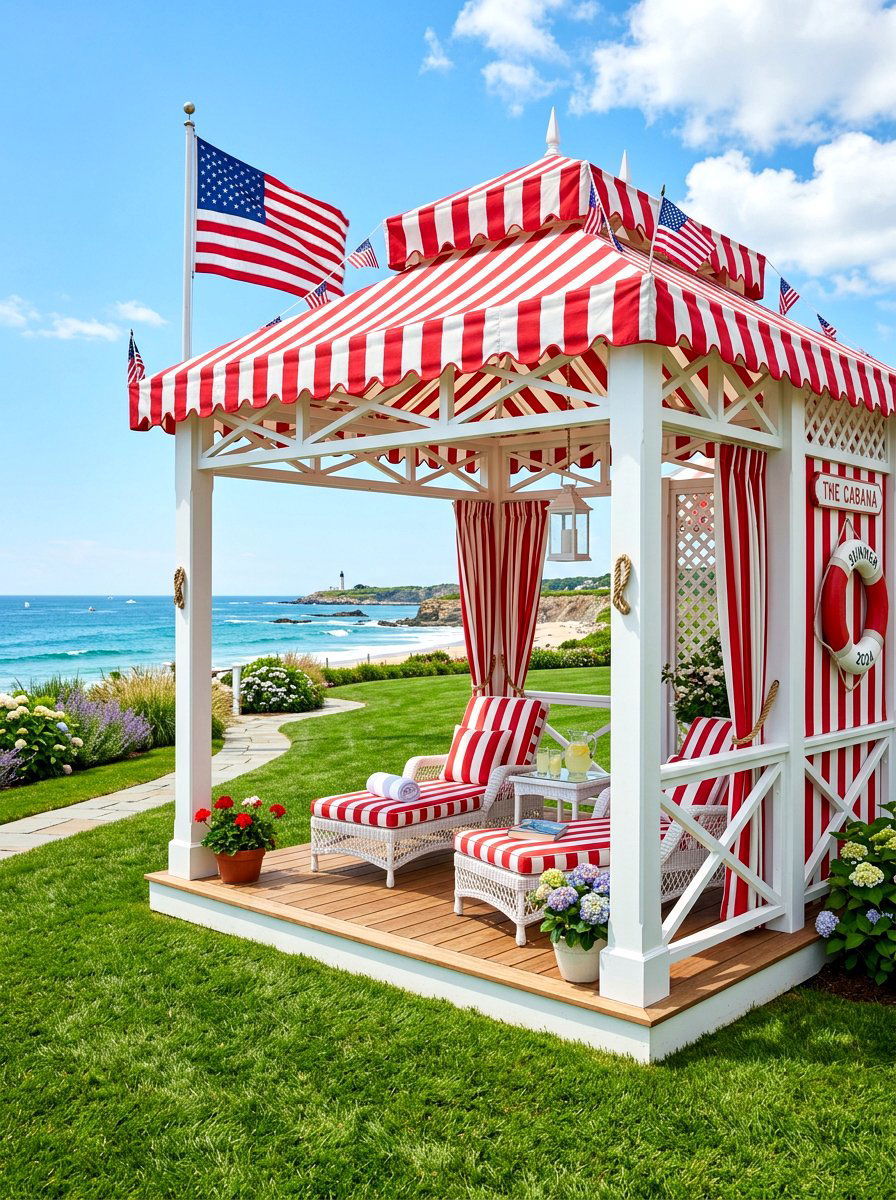 Red And White Classic Summer Cabana - 30 striped cabana backyard ideas