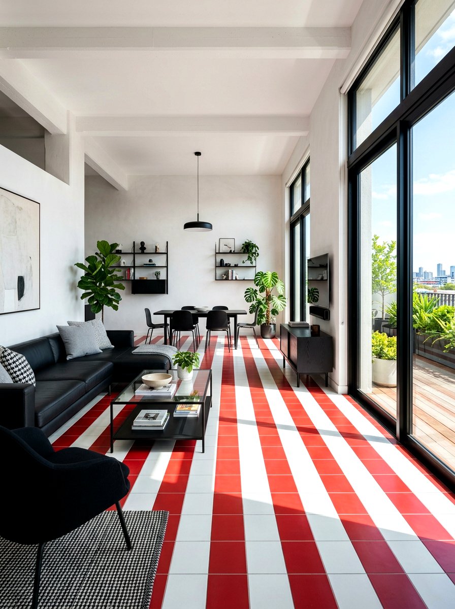 Red And White Stripe Floor Tiles - 30 circus stripe living room ideas