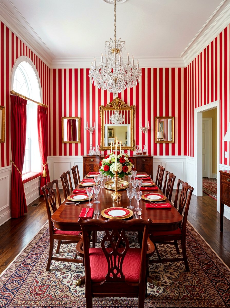 Red And White Striped Dining Room - 30 bold stripe decor ideas