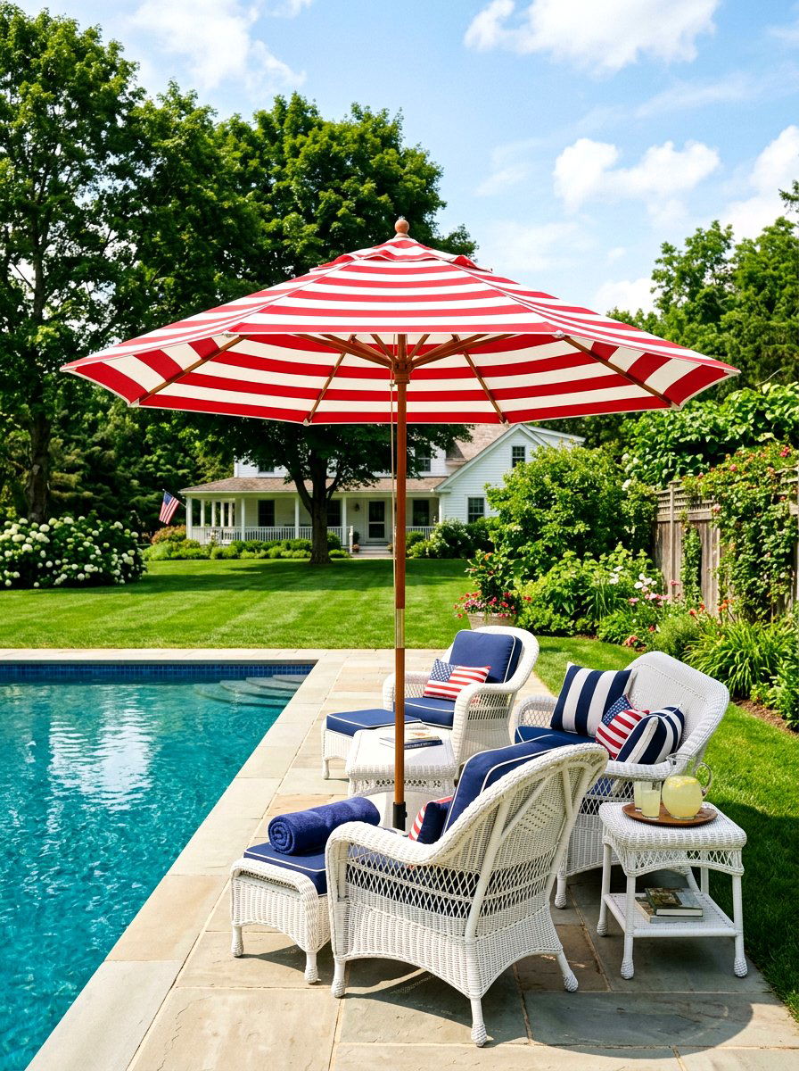 Red And White Striped Pool Umbrella - 30 poolside striped umbrellas ideas